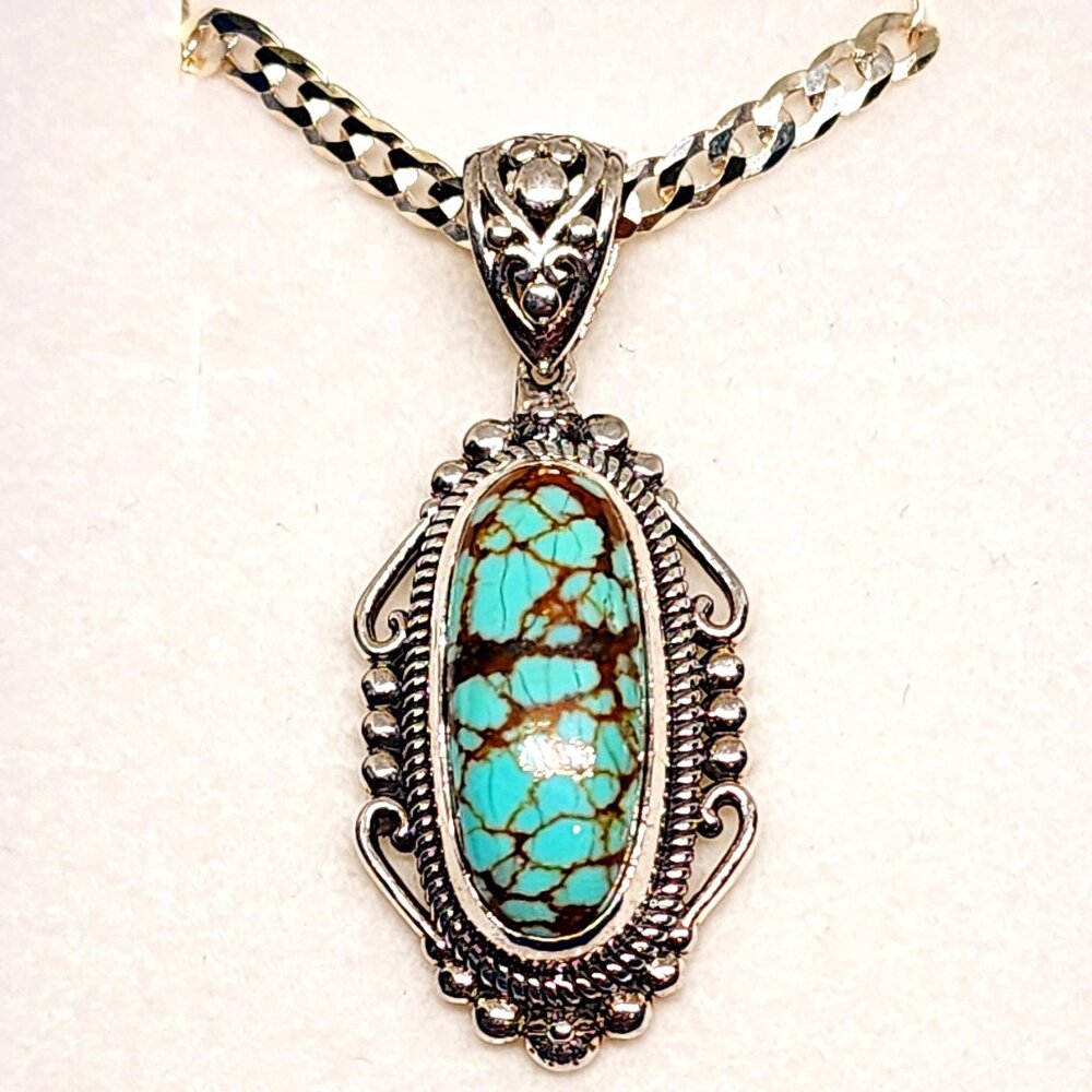Blue Horizon Turquoise pendant in 925 Sterling Silver 5.00tcw 20" Italian chain